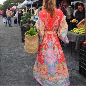 New Boho Floral Kimono Red Maxi Lotus Dress